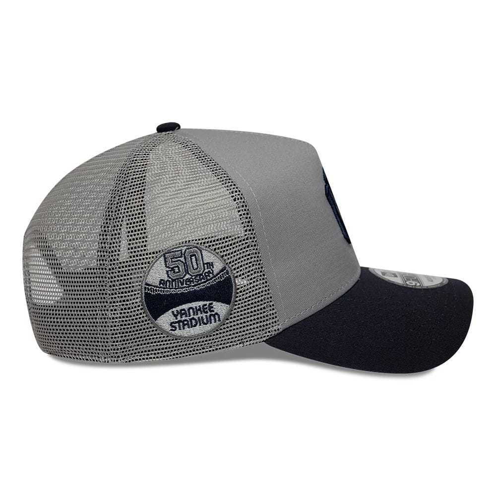 Pictured is this MLB Patch New York Yankees 9FORTY A-Frame Trucker cap in grey. 4