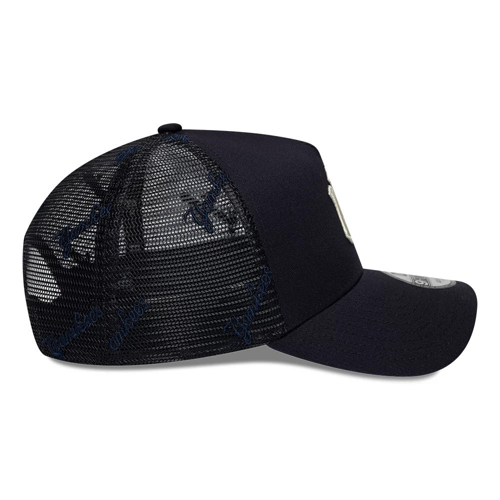 Pictured is this MLB Mesh New York Yankees 9FORTY A-Frame Trucker cap in navy. 7
