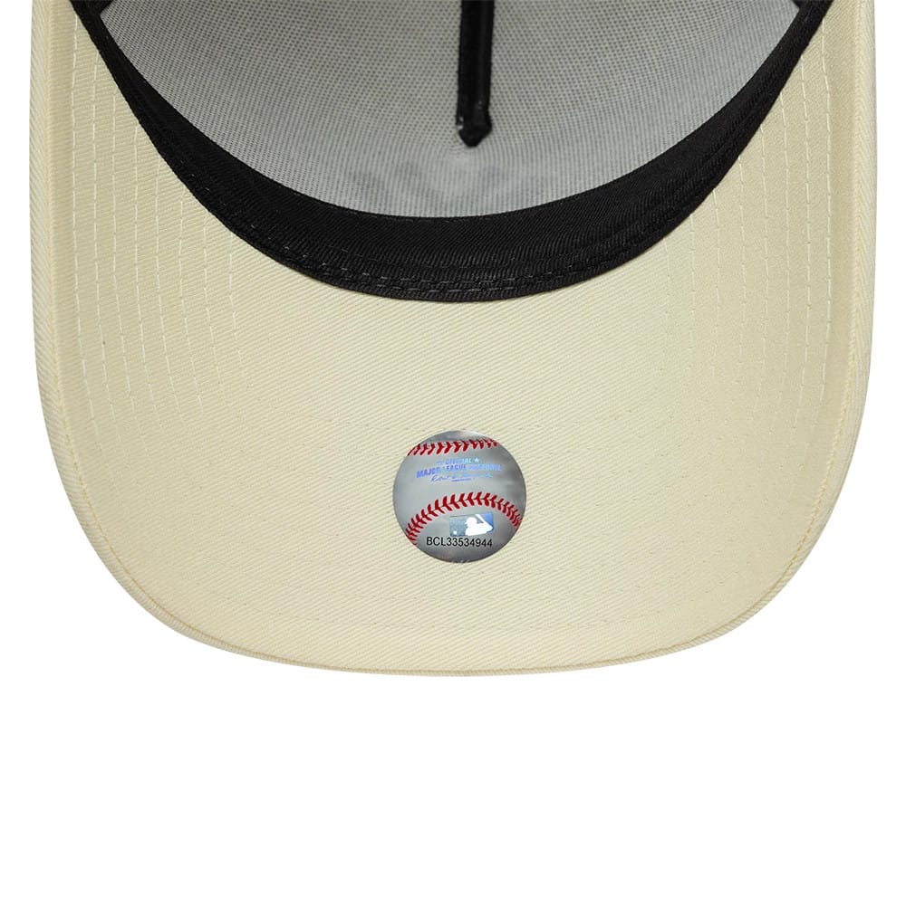 Pictured is this MLB Mesh New York Yankees 9FORTY A-Frame Trucker cap in cream. 5
