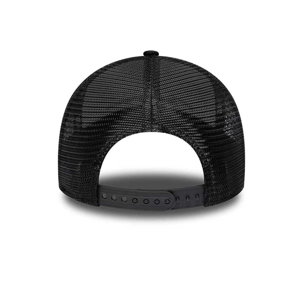 Pictured is this New Era Handwritten 9FORTY A-Frame Trucker cap in white & black. 6
