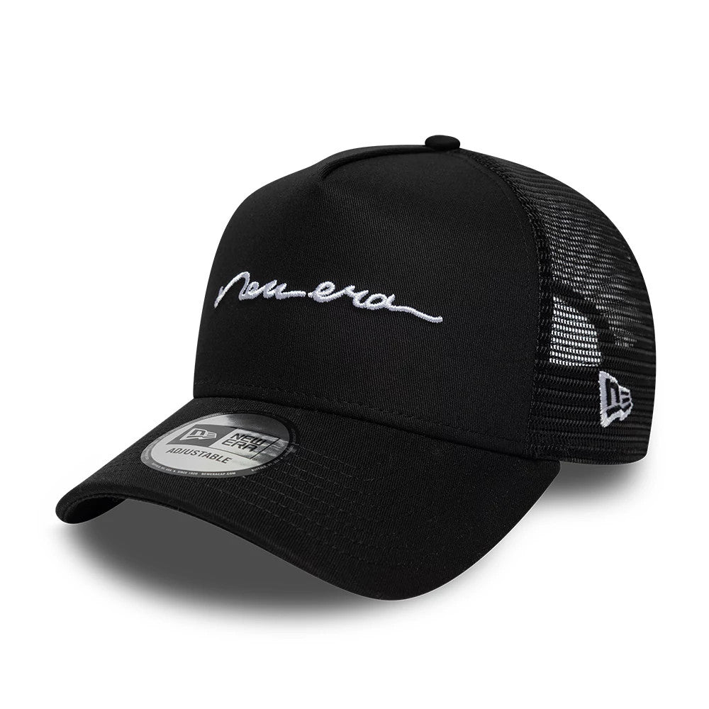 New Era Handwritten Black 9FORTY A-Frame Trucker Cap | NEC UK