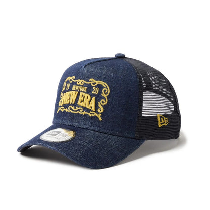 Pictured is this New Era Frame Logo 9FORTY A-Frame Trucker cap in navy. 6