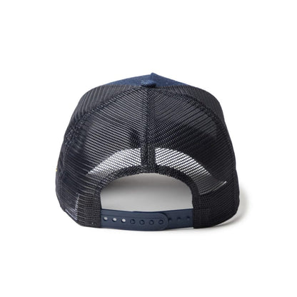 Pictured is this New Era Frame Logo 9FORTY A-Frame Trucker cap in navy. 7