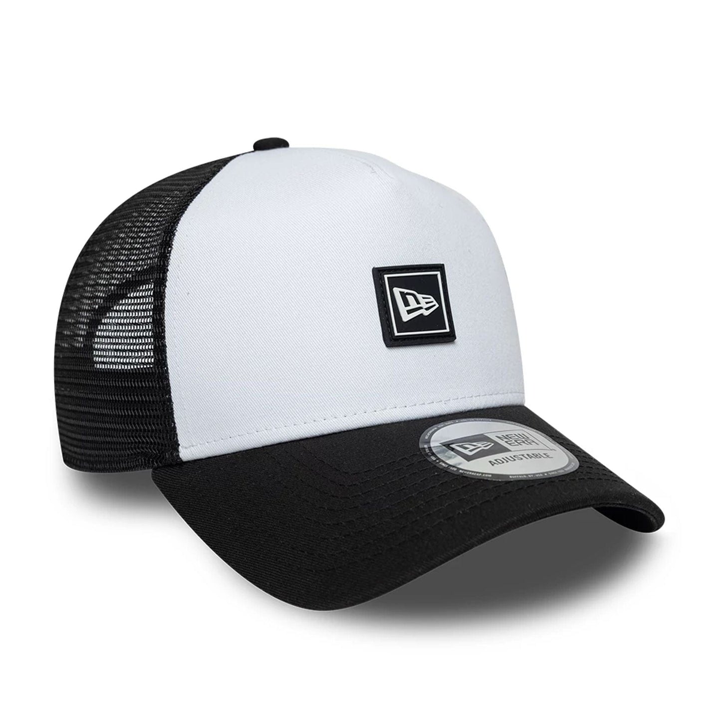 Pictured is this New Era Flag Patch 9FORTY A-Frame Trucker cap in white. 3