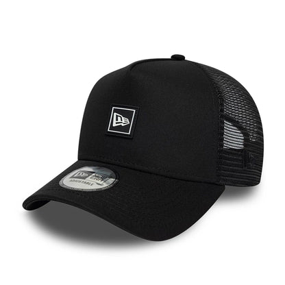 Pictured is this New Era Flag Patch 9FORTY A-Frame Trucker cap in black. 1
