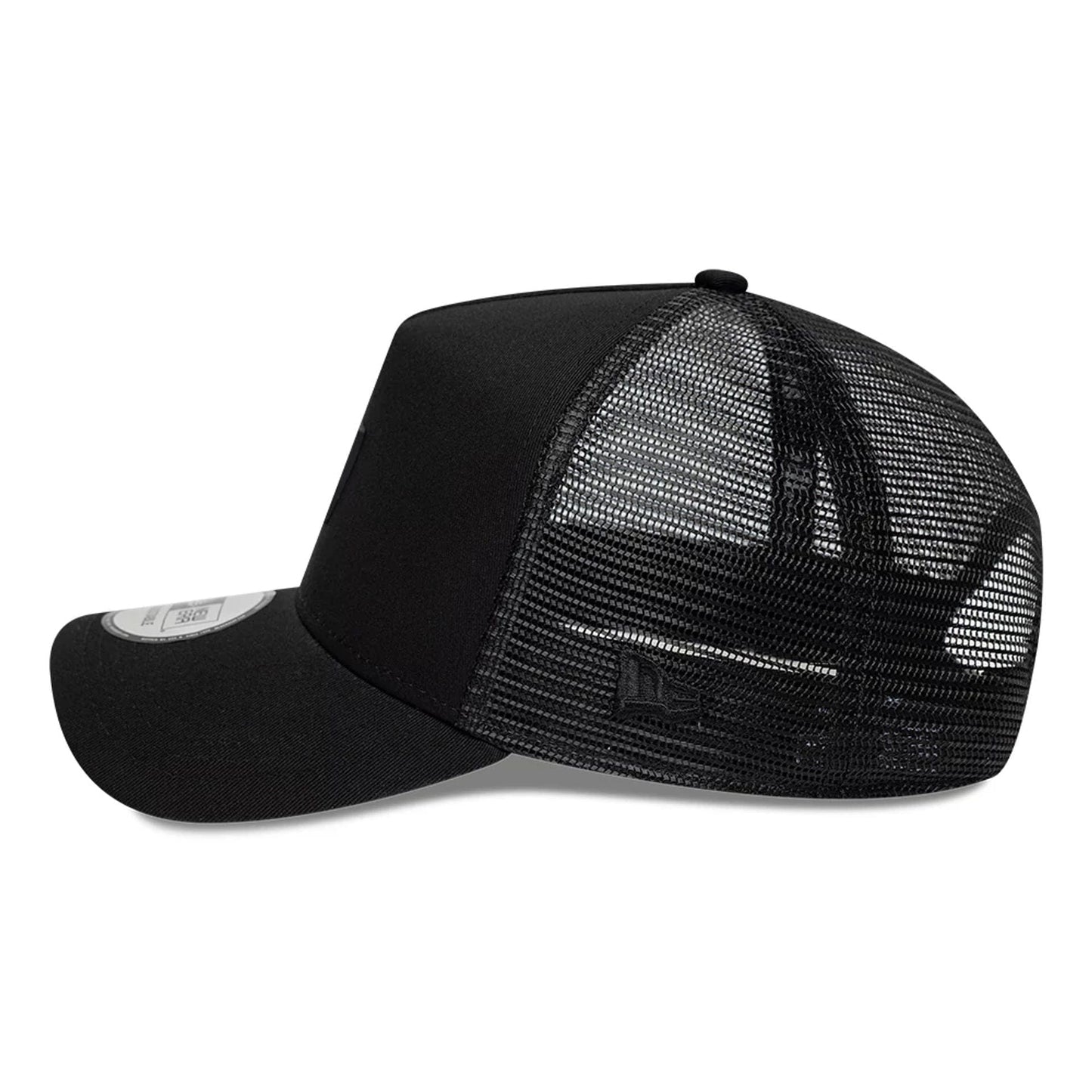 Pictured is this New Era Flag Patch 9FORTY A-Frame Trucker cap in black. 4