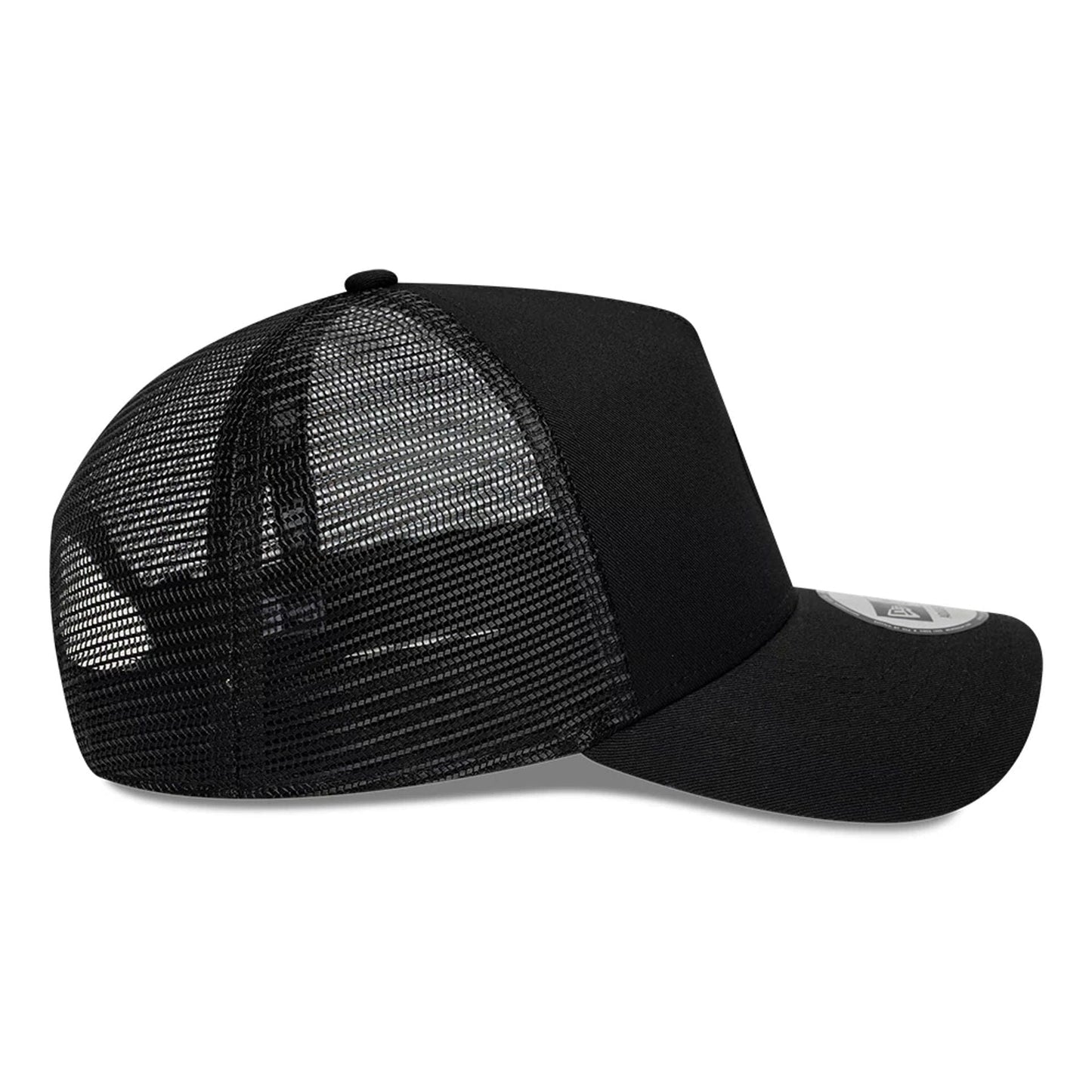 Pictured is this New Era Flag Patch 9FORTY A-Frame Trucker cap in black. 5