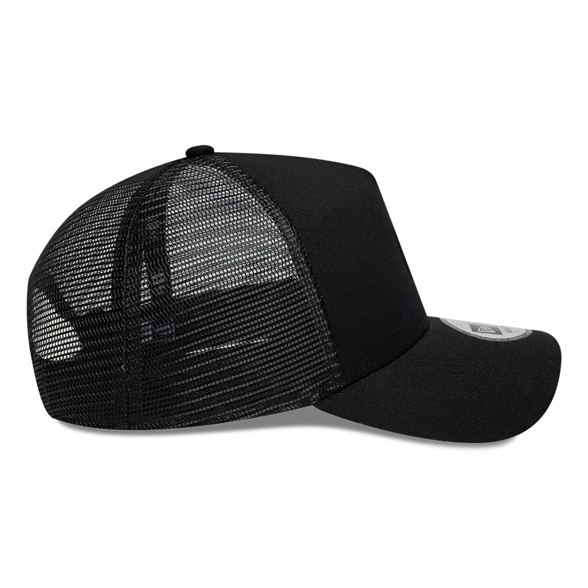 Pictured is this New Era Flag Patch 9FORTY A-Frame Trucker cap in black. 5