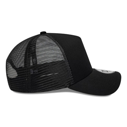 Pictured is this New Era Flag Patch 9FORTY A-Frame Trucker cap in black. 5