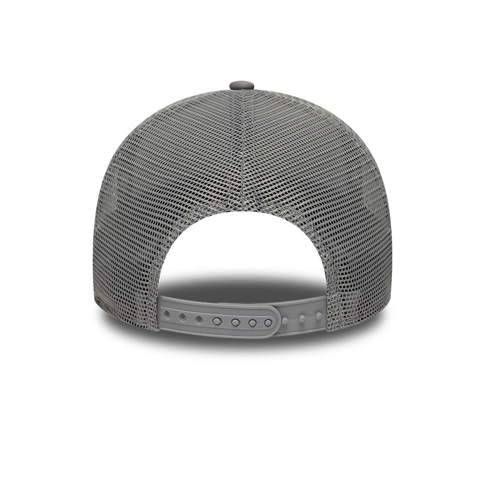 Pictured is this New Era Script 9FORTY A-Frame Trucker cap in grey. 6