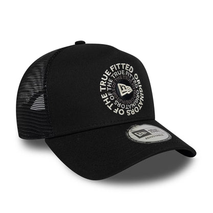 Pictured is this New Era Circle 9FORTY A-Frame Trucker cap in black. 3