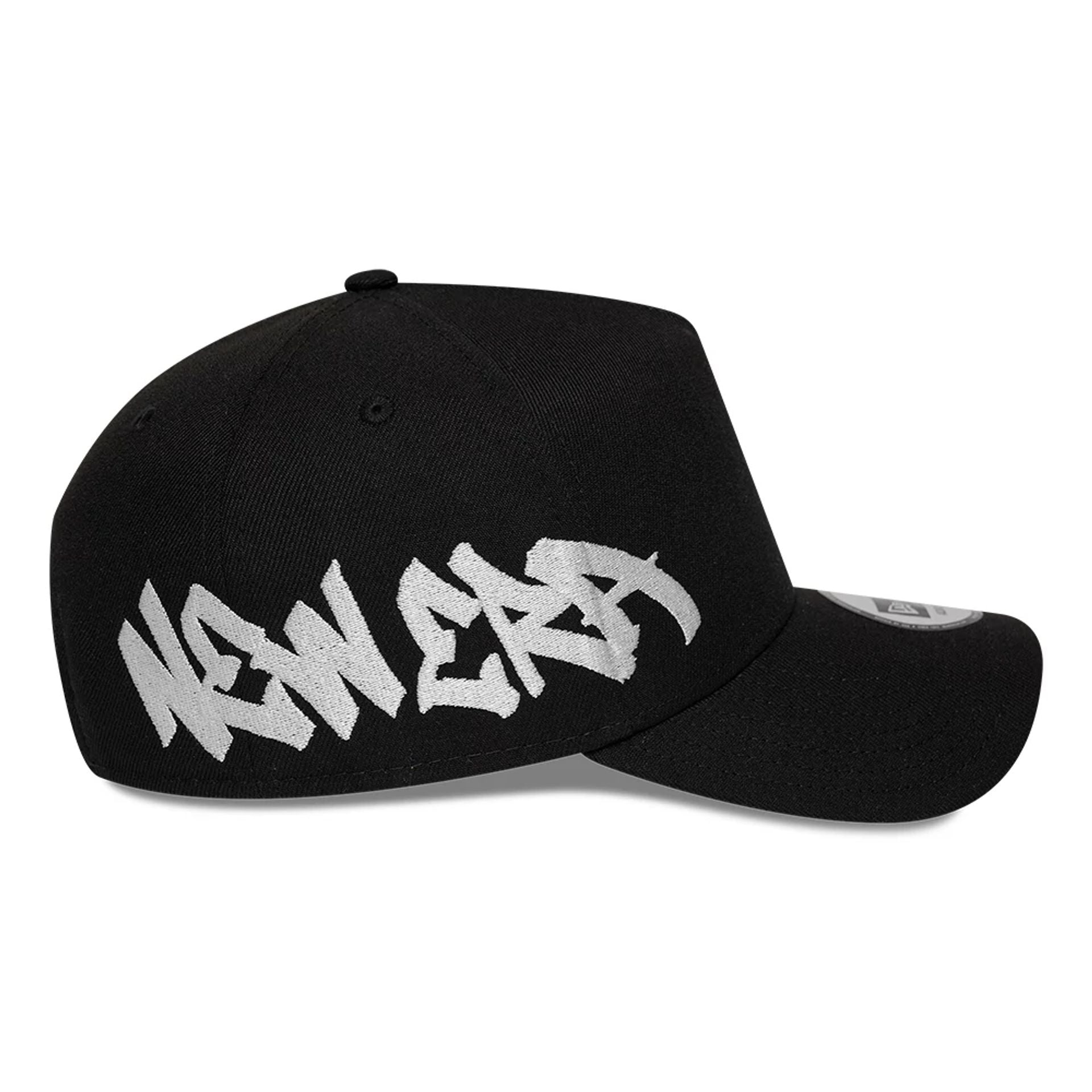 Pictured is this New Era Essential Tagging 9FORTY A-Frame cap in black. 3