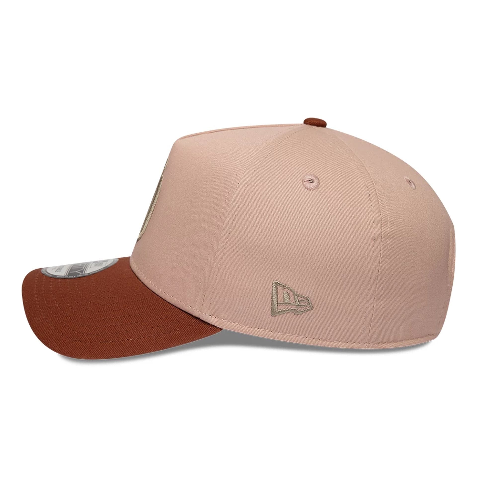 Pictured is this MLB Mocha Mousse San Diego Padres 9FORTY A-Frame Adjustable cap in pastel pink. 4