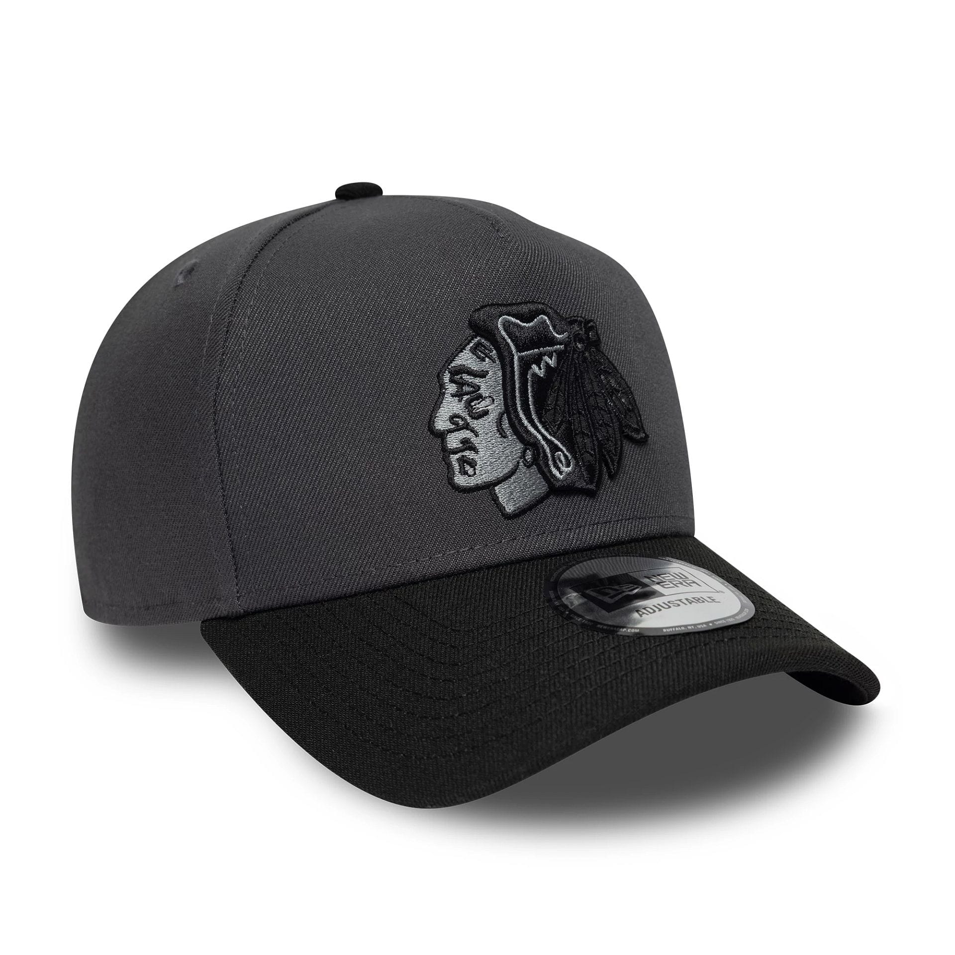 Pictured is this NHL Chicago Blackhawks 9FORTY A-Frame cap in dark grey. 2