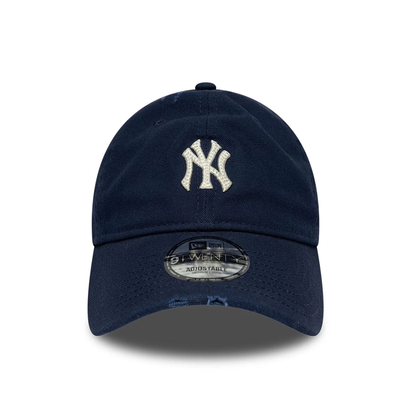 Pictured is this MLB Distressed New York Yankees 9TWENTY cap in dark blue. 2