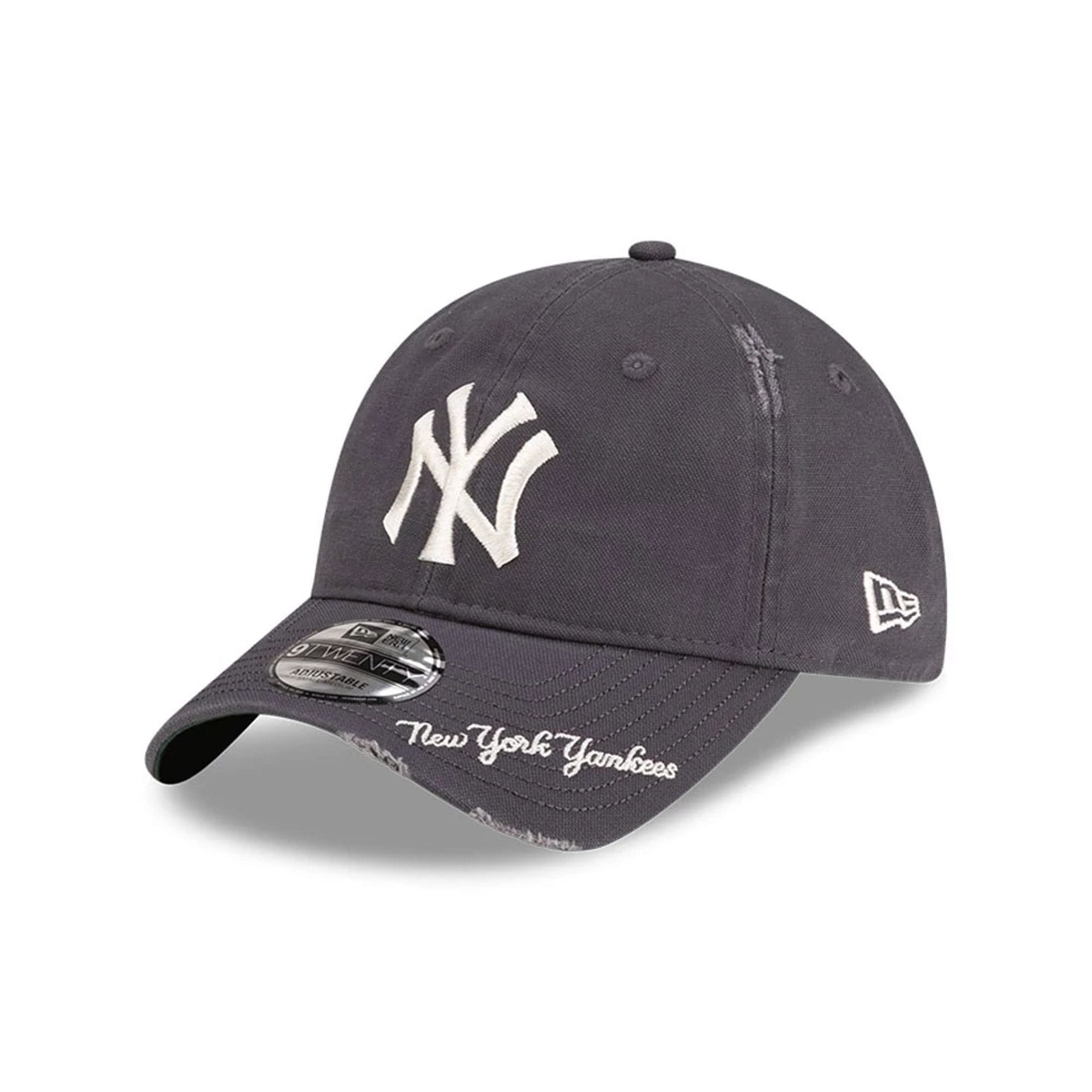 Pictured is this MLB Visor Logo New York Yankees 9TWENTY Adjustable cap in dark grey. 1