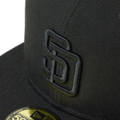 Pictured is this MLB San Diego Padres 59FIFTY Fitted cap in black. 9