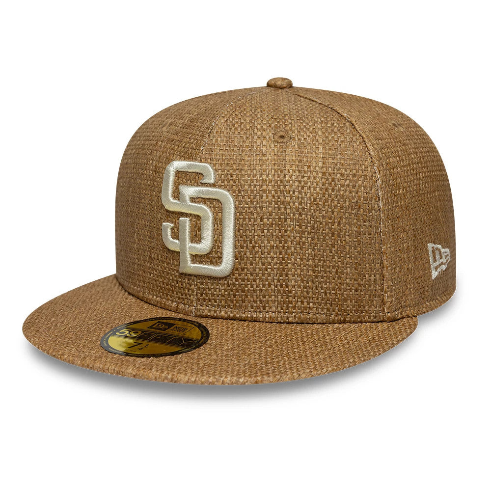 Pictured is this MLB Straw San Diego Padres 59FIFTY Fitted cap in Dark Beige. 1