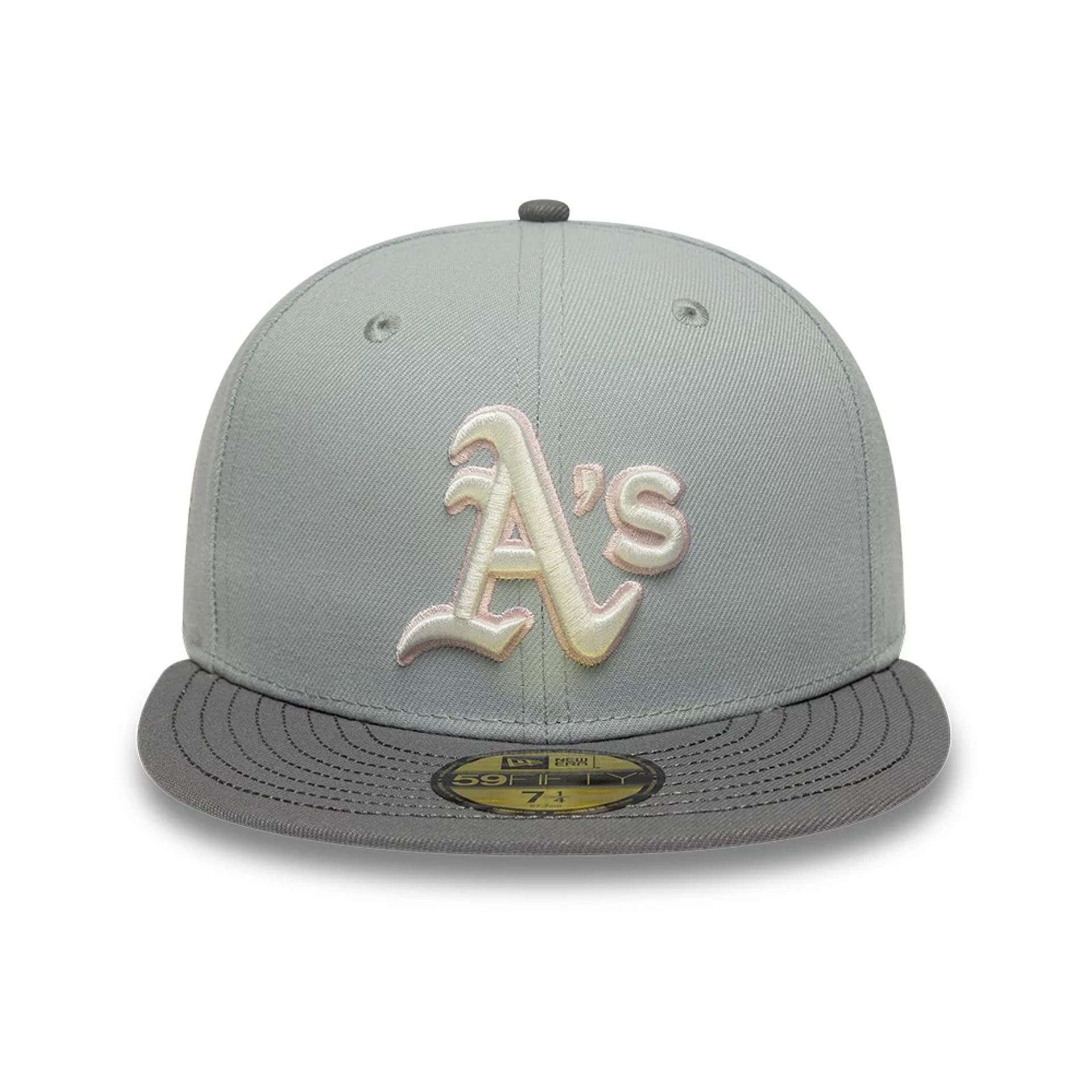 Pictured is this MLB Sakura Nagashi Athletics 59FIFTY Fitted cap in grey. 3