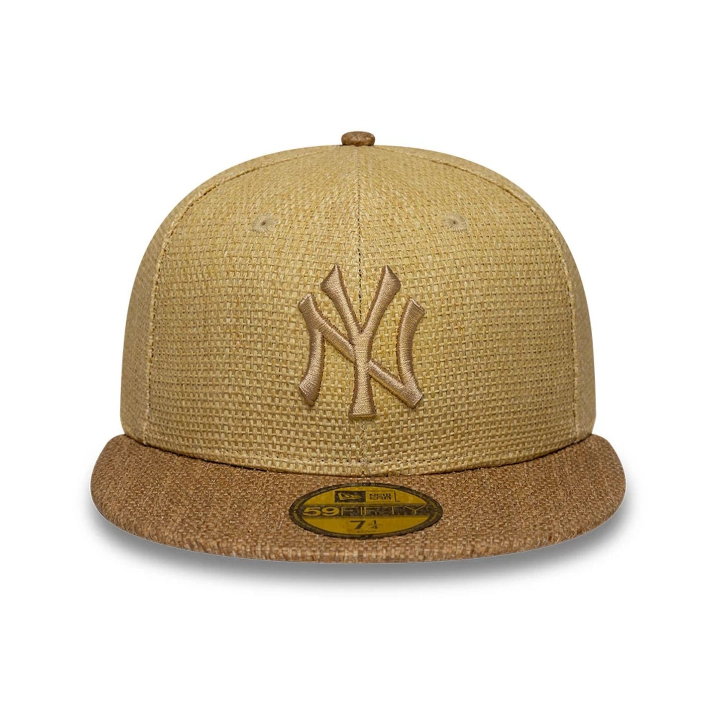Pictured is this MLB Straw New York Yankees 59FIFTY Fitted cap in beige. 2