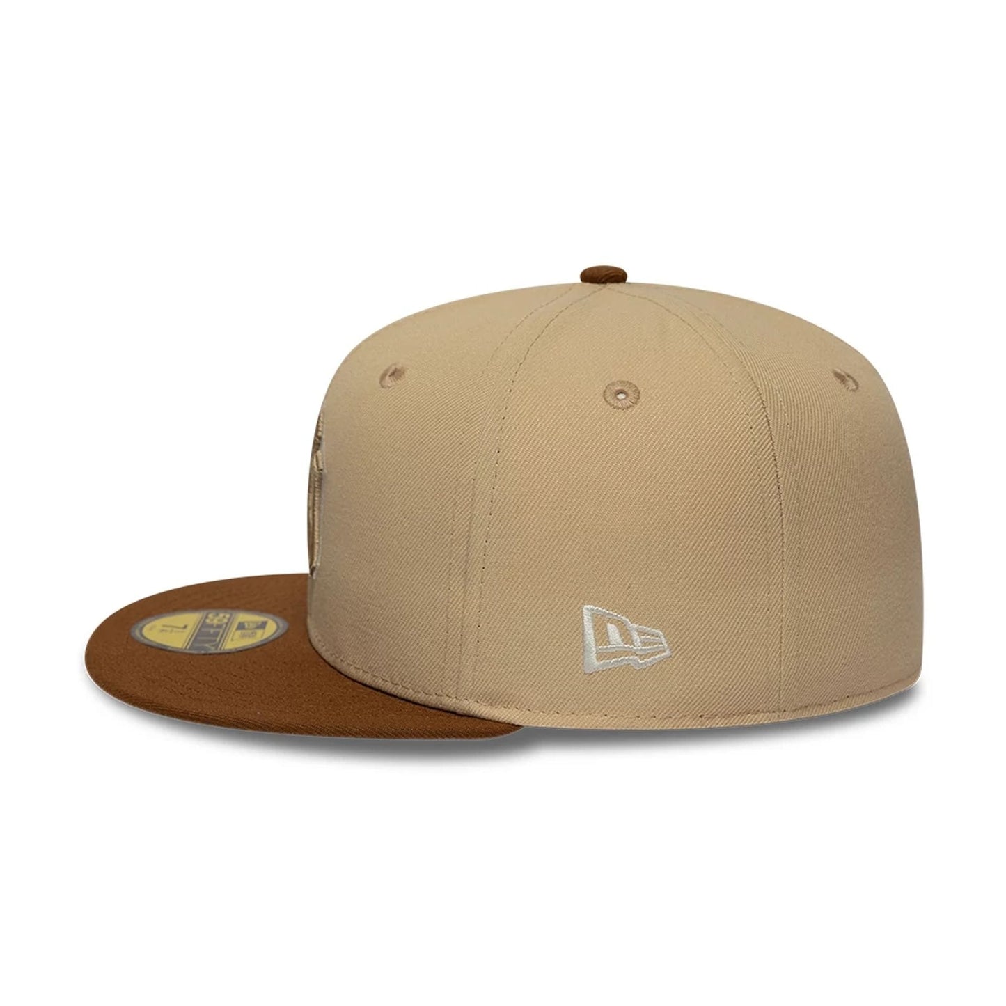 Pictured is this MLB Mocha Mousse New York Yankees 59FIFTY Fitted cap in light beige. 4