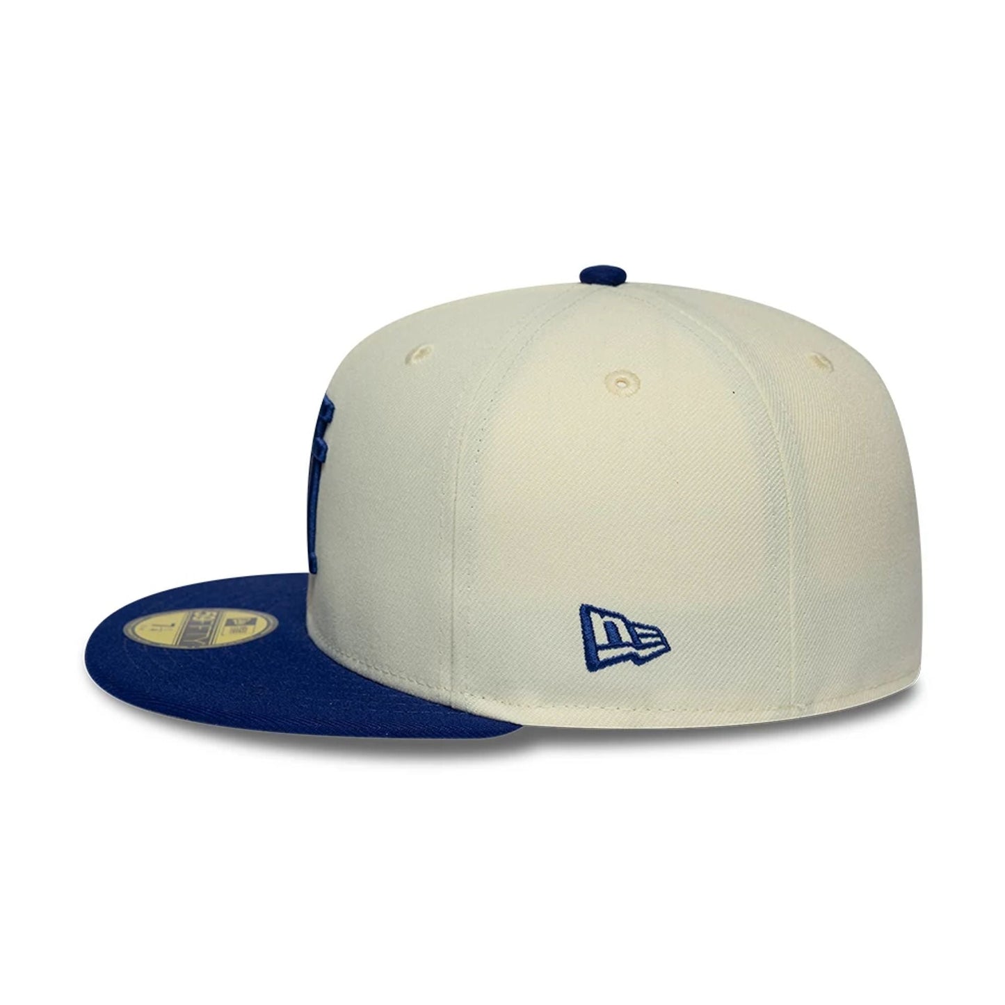 Pictured is this MLB Upside Down LA Dodgers 59FIFTY Fitted cap in cream. 6