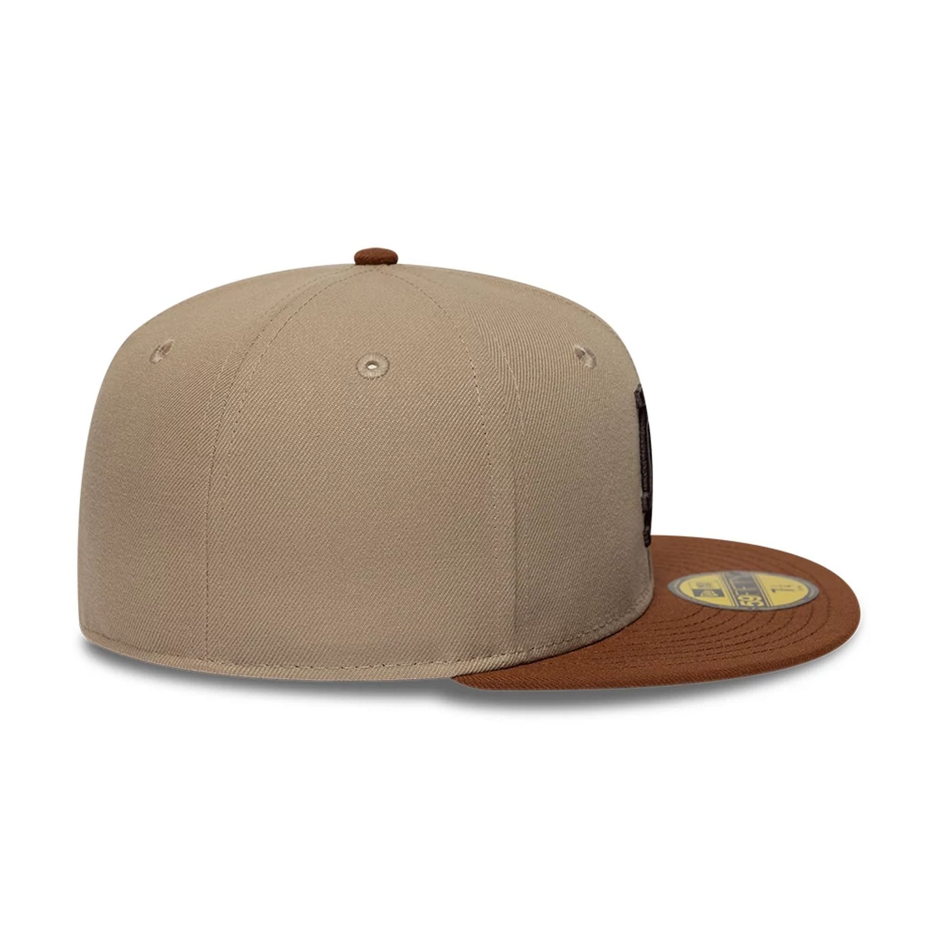 Pictured is this MLB Mocha Mousse LA Dodgers 59FIFTY Fitted cap in multi. 7