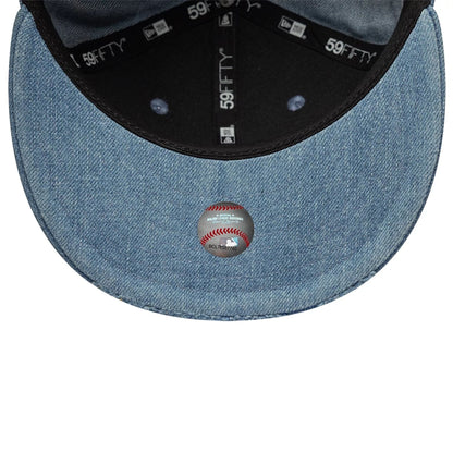 Pictured is this MLB Distressed LA Dodgers 59FIFTY Fitted cap in navy. 7