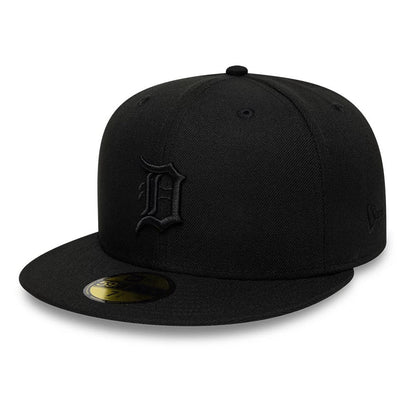 Pictured is this MLB Black On Black Detroit Tigers 59FIFTY Fitted cap in black. 1