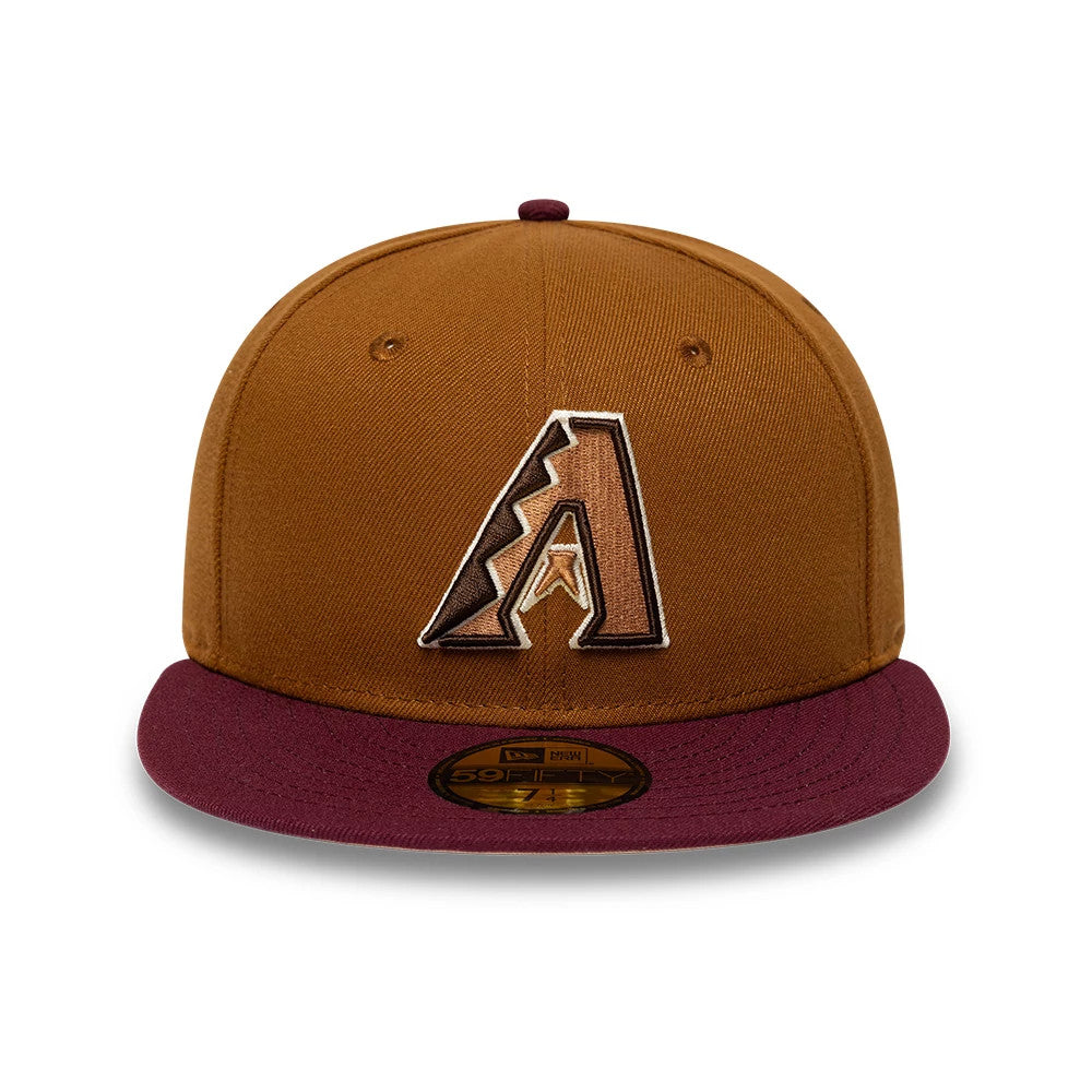 Pictured is this New Era Mocha Mousse Arizona Diamondbacks 59FIFTY Fitted cap in dark beige. 3