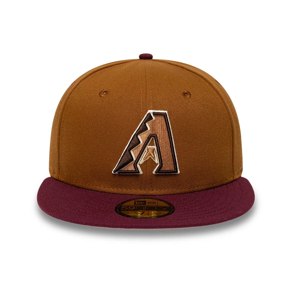 Pictured is this New Era Mocha Mousse Arizona Diamondbacks 59FIFTY Fitted cap in dark beige. 3