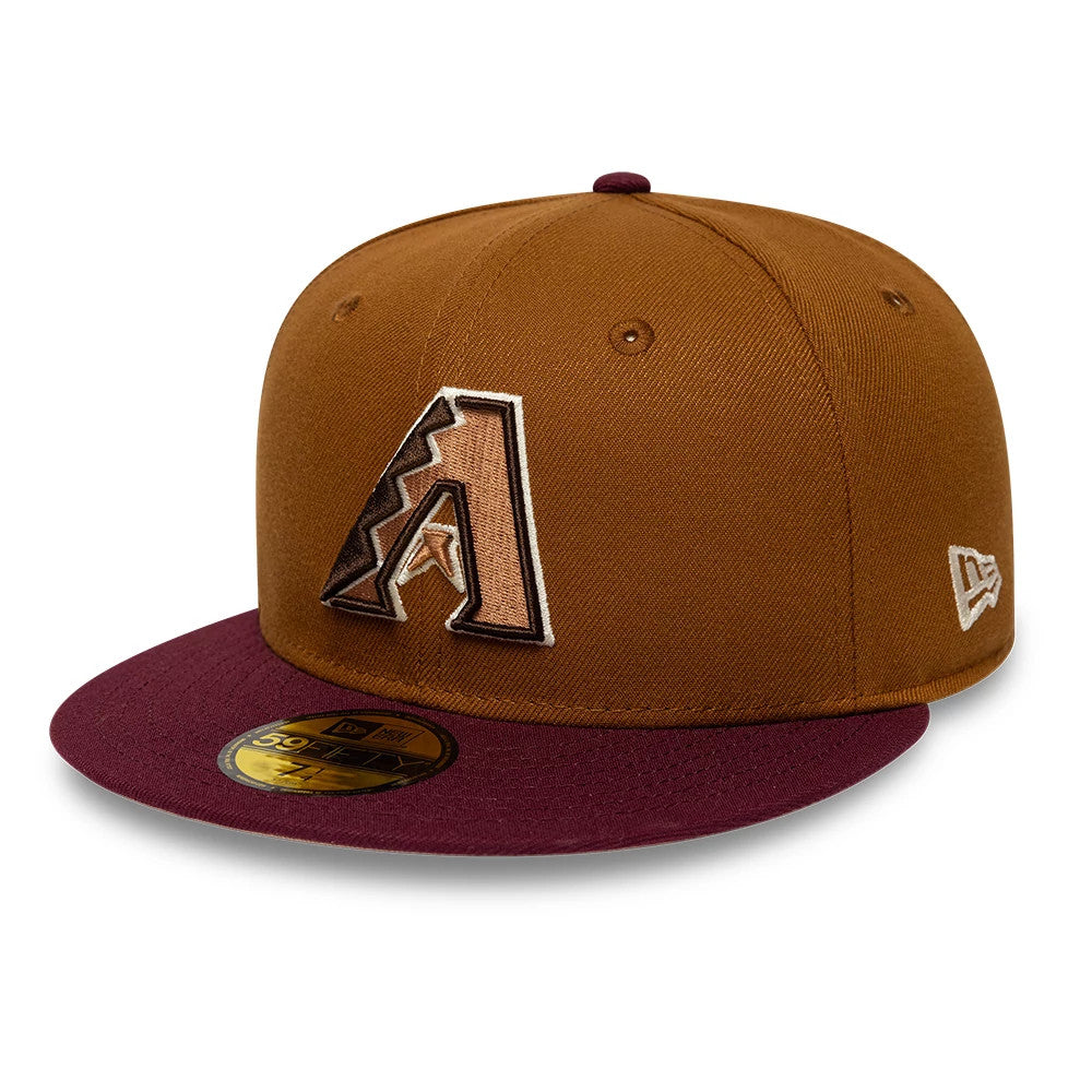 Pictured is this New Era Mocha Mousse Arizona Diamondbacks 59FIFTY Fitted cap in dark beige. 1