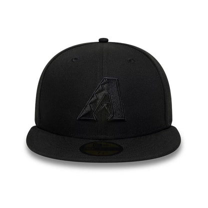 Pictured is this MLB Black On Black Arizona Diamondbacks 59FIFTY Fitted cap in black. 2