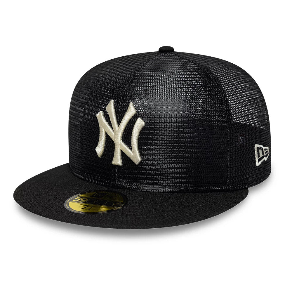 Pictured is this MLB All Mesh New York Yankees 59FIFTY Fitted cap in black. 1