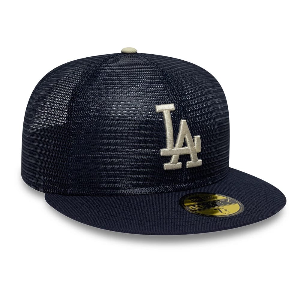 Pictured is this MLB All Mesh LA Dodgers 59FIFTY Fitted cap in navy. 4