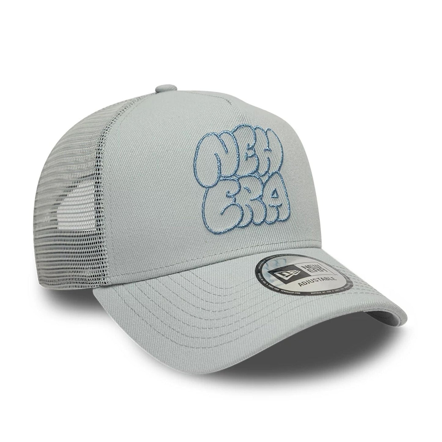 Pictured is this New Era Wall Art Bubble 9FORTY A-Frame Trucker cap in Light Grey. 3
