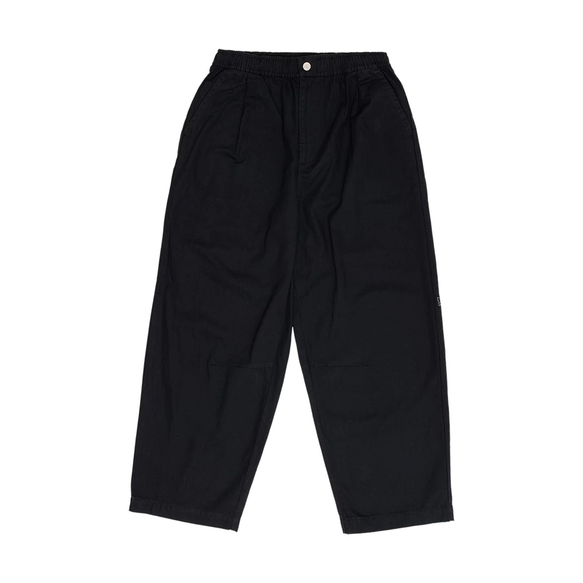 The model is wearing this New Era Balloon Leg Trousers in black. 1