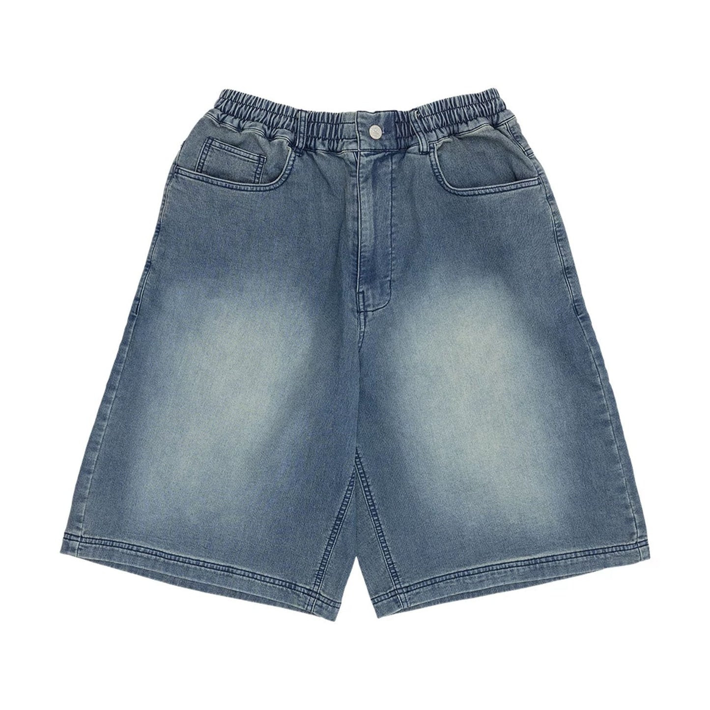 The model is wearing this New Era Washed Bermuda Shorts in blue. 1