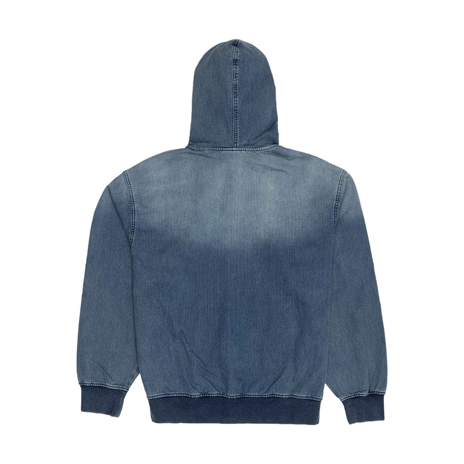 The model is wearing this New Era Washed Full Zip Hoodie in blue. 2