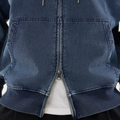 The model is wearing this New Era Washed Full Zip Hoodie in blue. 6