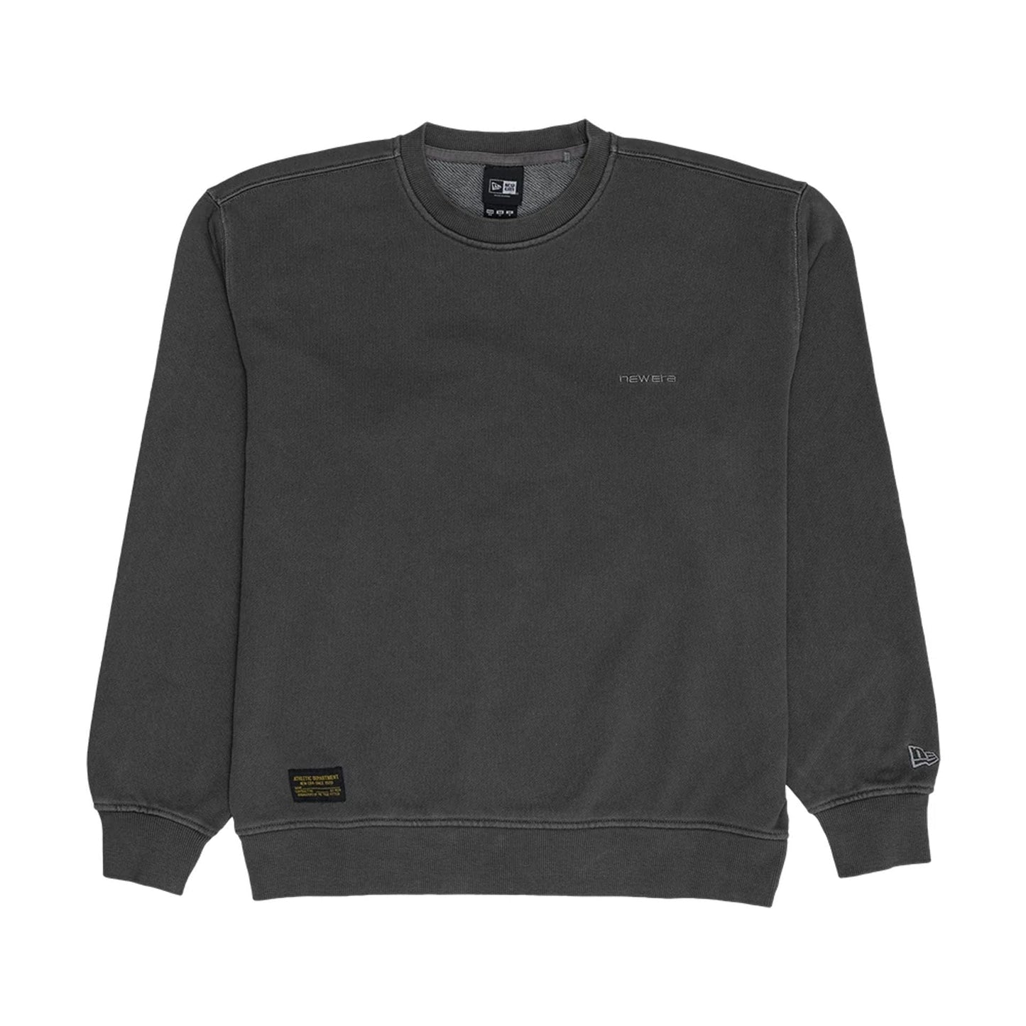 The model is wearing this New Era Originators Crew Neck Sweater in black. 1