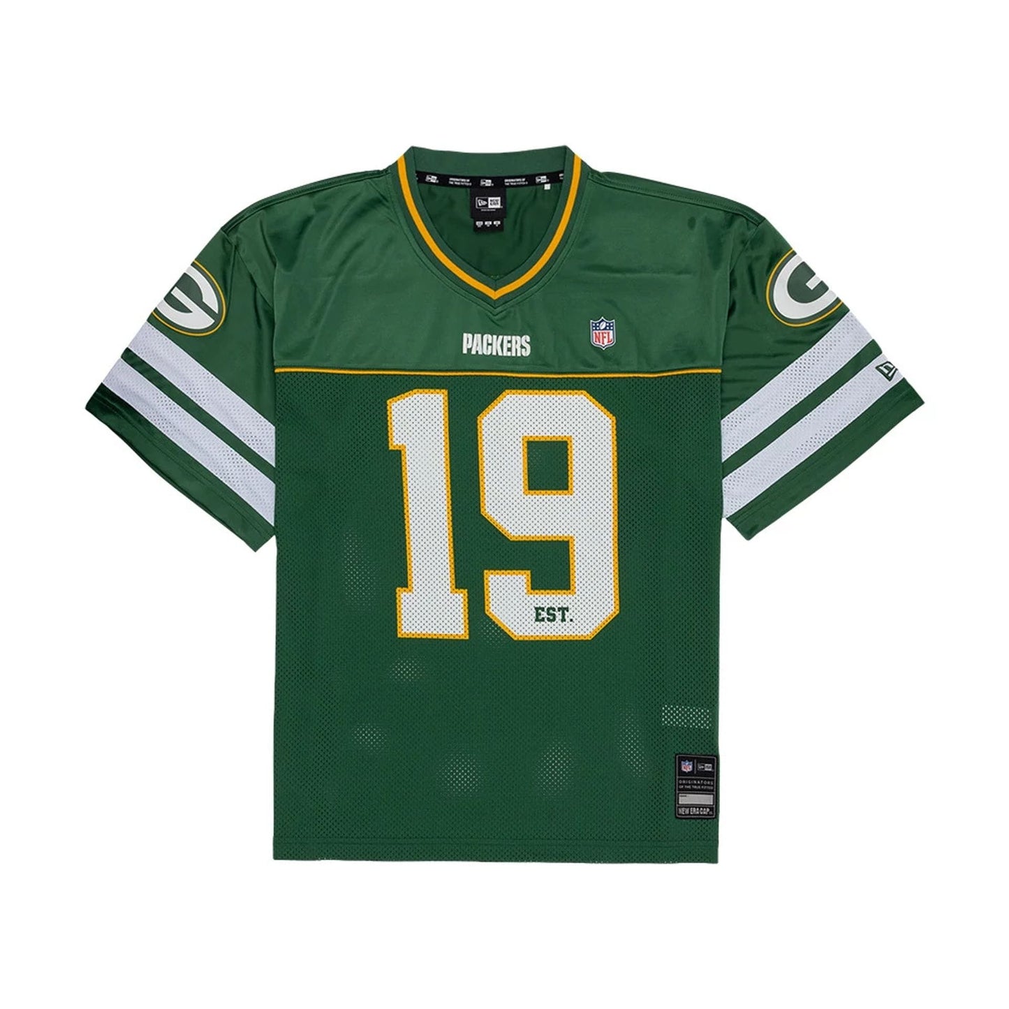 The model is wearing this NFL Green Bay Packers Mesh Jersey in green. 1