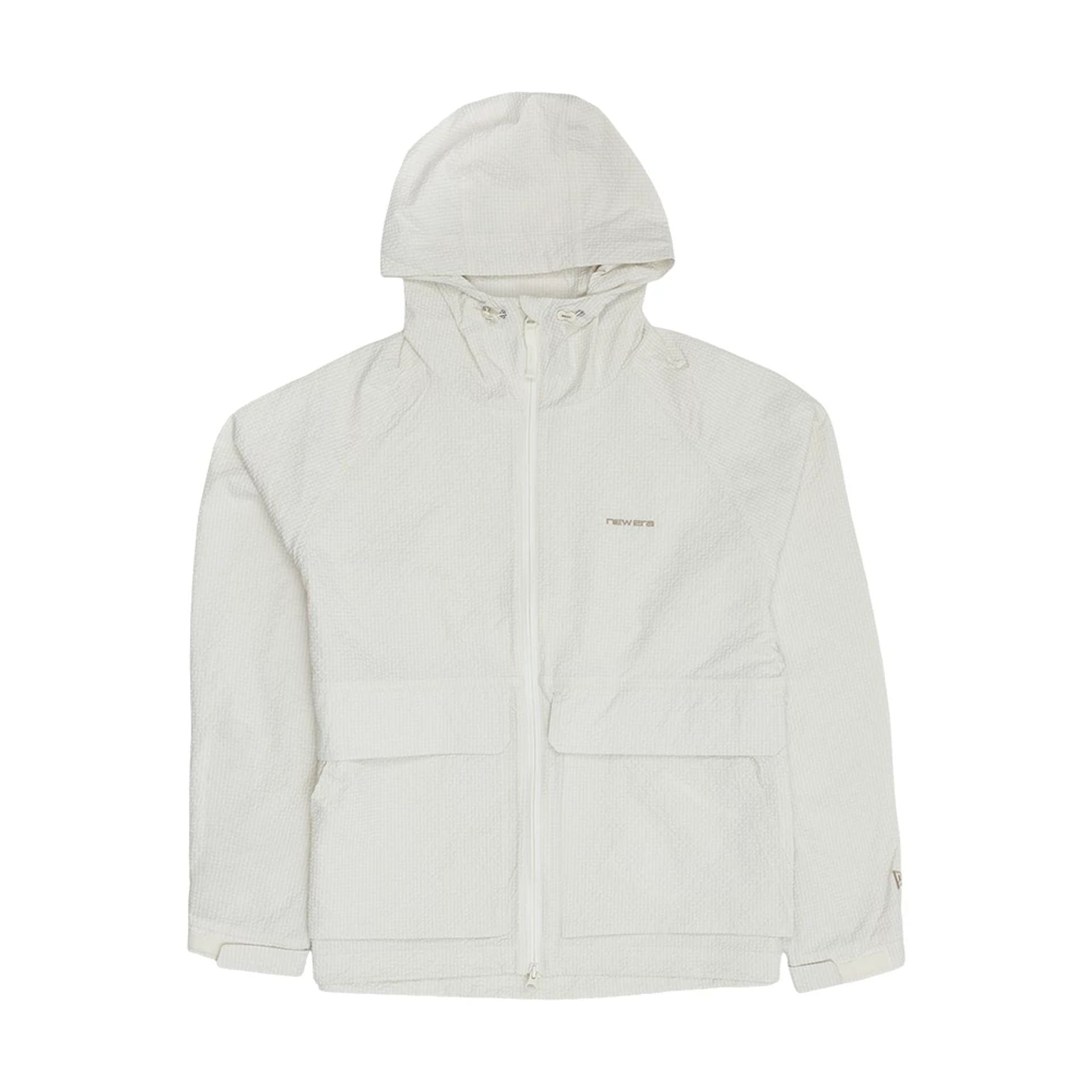 The model is wearing this New Era Black Label Jacket in open white. 1