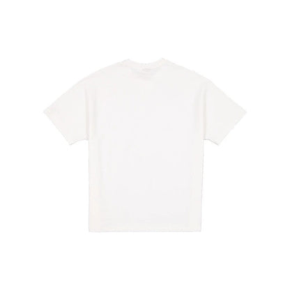 The model is wearing this New Era Black Label Seersucker T-Shirt in Cream. 2
