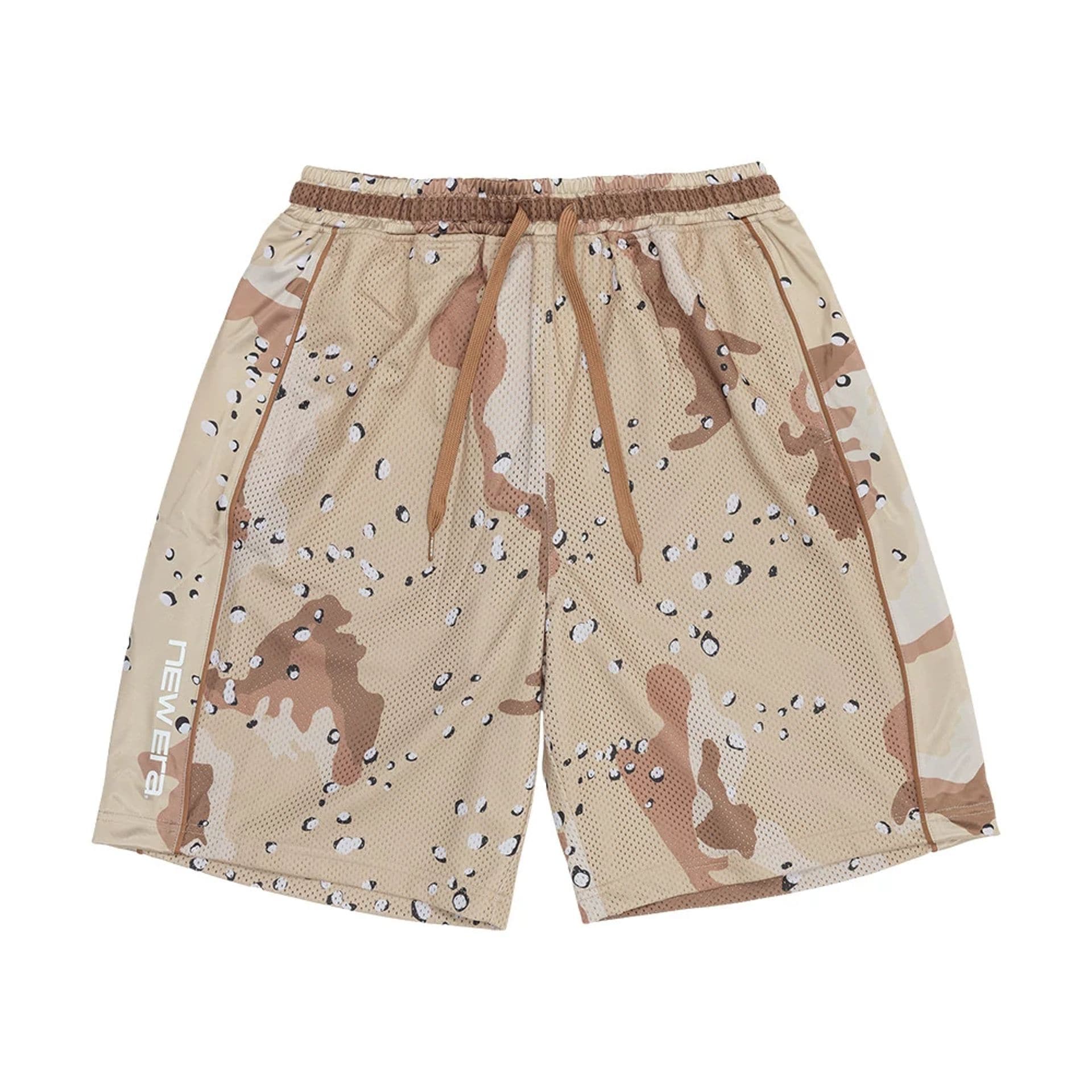 The model is wearing this New Era Bermuda Oversized Shorts in Woodland Camo. 1