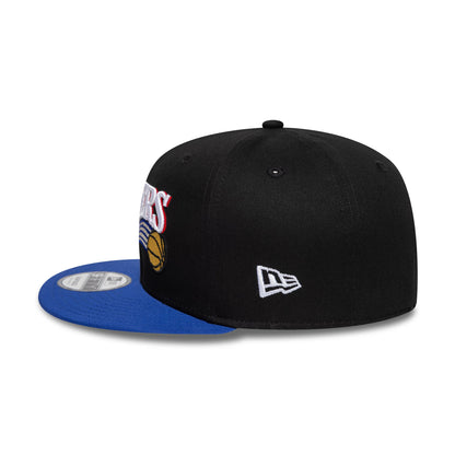Pictured is this NBA Hardwood Classic Philadelphia 76ers 9FIFTY Snapback cap in black. 5