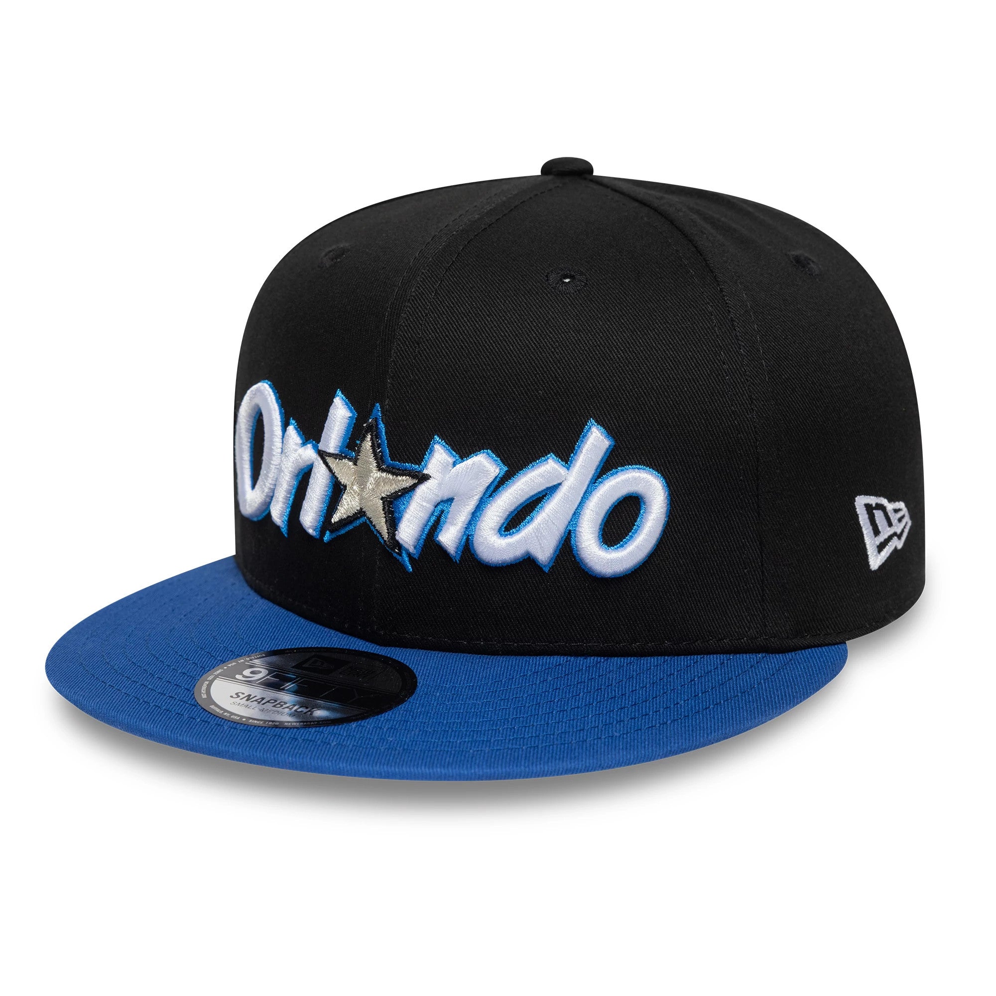 Pictured is this NBA Hardwood Classic Orlando Magic 9FIFTY Snapback cap in black & blue. 3