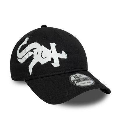 Pictured is this MLB Spray Paint Chicago White Sox 9FORTY cap in black. 1