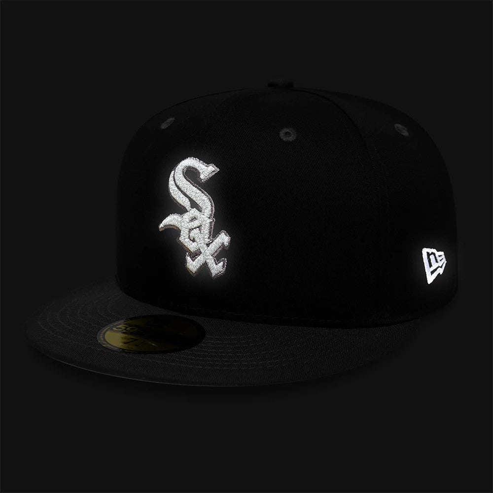 Pictured is this MLB Reflective Chicago White Sox 59FIFTY Fitted cap in black. 3
