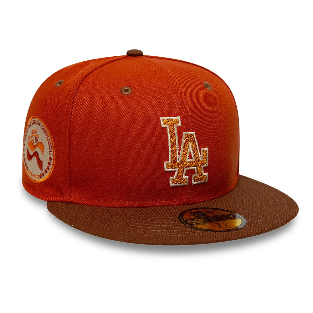 Pictured is this MLB Pack Los Angeles Dodgers 59FIFTY Fitted cap in dark orange. 1